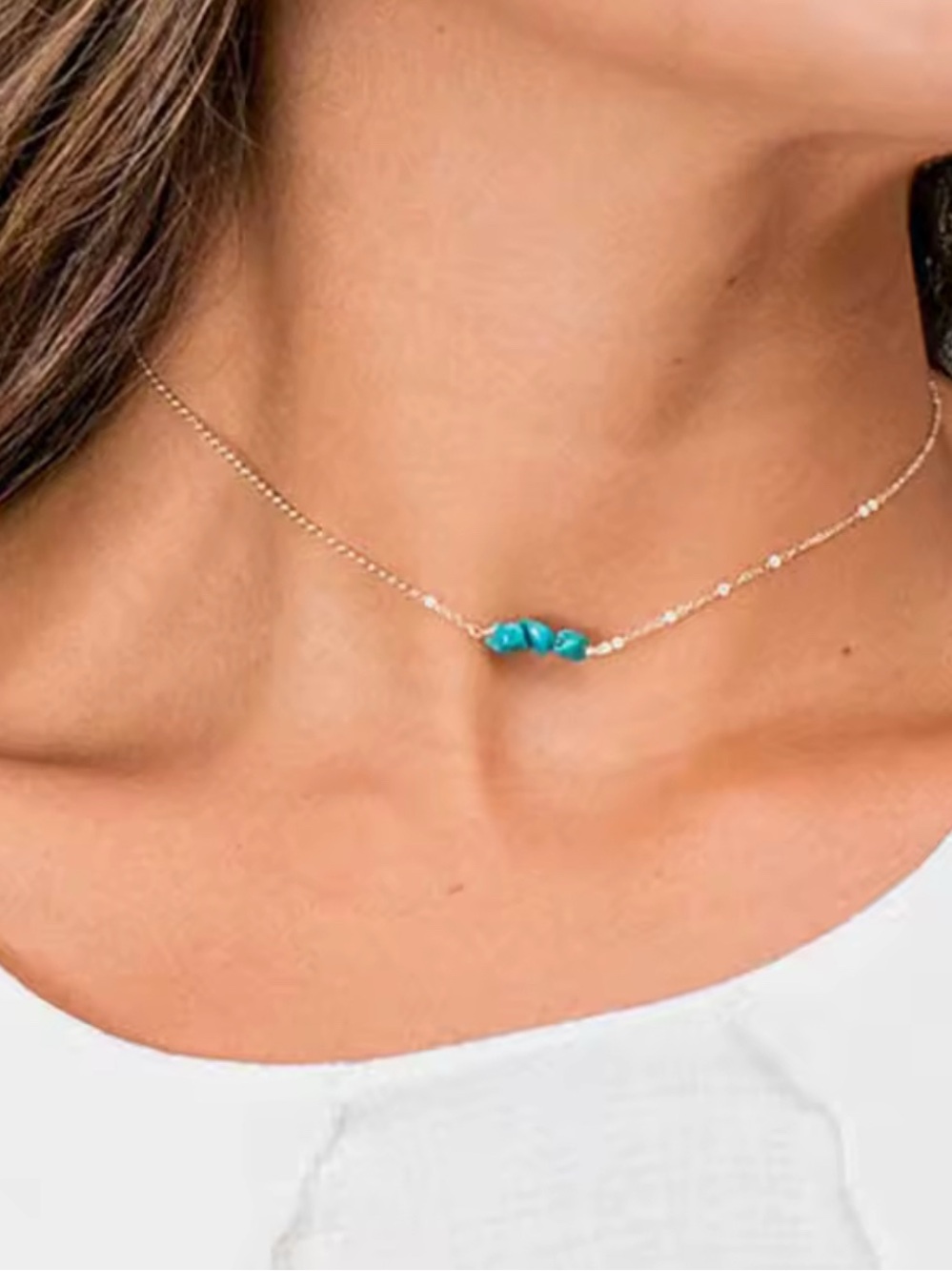 Dainty Turquoise Beaded Choker Necklace Minimalist Silver Necklace